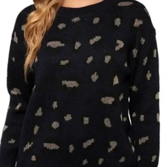 Kendall & Kylie Navy Blue Metallic Cheetah Sweater - Picture 1 of 5